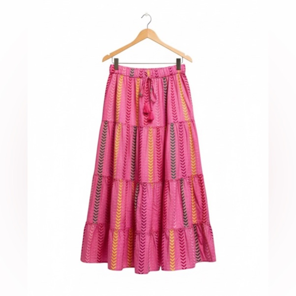 SHEIN Boho Pink Maxi Skirt with Chevron Pattern